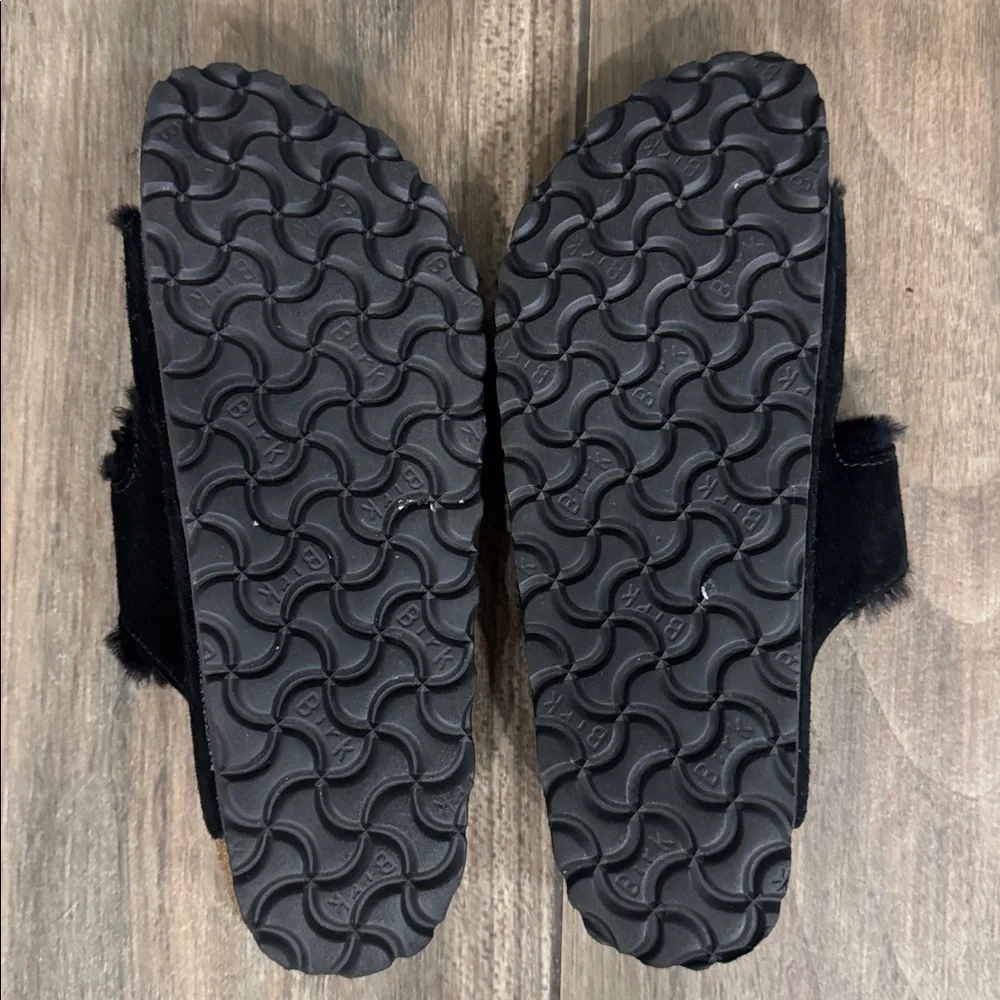 Birkenstock Black Fuzzy Double Strap Sandals - Picture 2 of 8